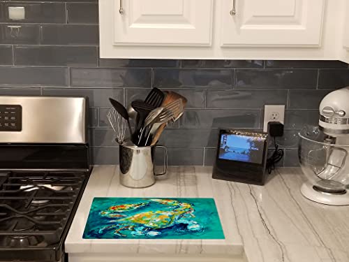  MW1162LCB By Chance Crab In Aqua Blue Glass Cutting Board Large, Decorative Tempered Glass Cutting And Serving Board Large Size Chopping Board,