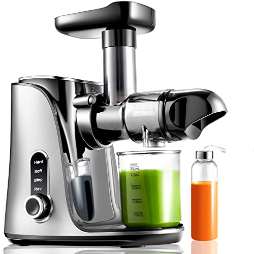  Juicer Machines,AMZCHEF Slow Masticating Juicer Extractor, Cold Press Juicer With Two Speed Modes, Travel Bottle(500ML),LED Display, Easy To Clean Brush & Quiet Motor For Vegetables&Fruits,Gray
