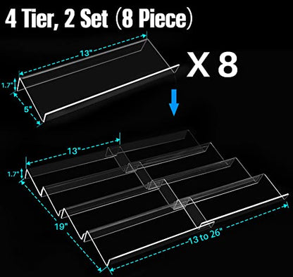  Spice Drawer Organizer, 4 Tiers 2 Set Clear Acrylic Slanted In Drawer Seasoning Jars Insert, Expandable From 13" To 26", Hold Up 56 Spice Jars Kitchen Drawer Countertop Rack Tray (Jars Not Include)