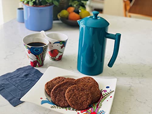  Double-Walled Stainless Steel French Press Coffee Maker, Dilly Bean Green, 34 Fl Oz.