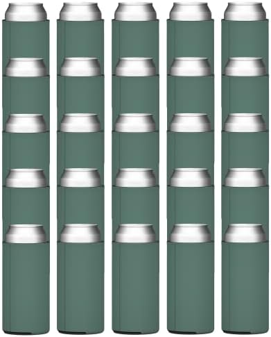  Slim Can Cooler Sleeves (25-Pack) Insulated Polyfoam, Bulk Scuba Knit Polyester Fabric Drink Insulators For 12oz Tall Skinny Beverage - Blank Design (Black)