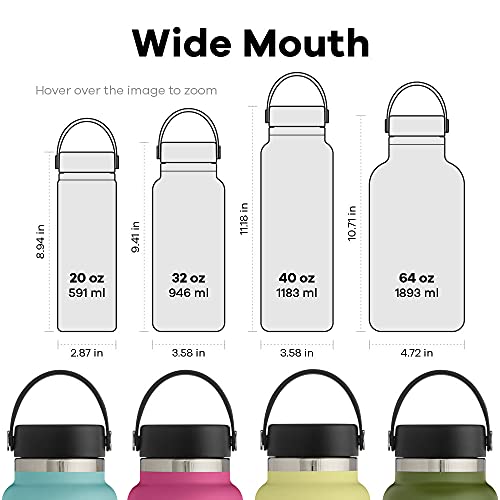 Hydro Flask Wide Mouth Flex Cap Bottle - Stainless Steel Reusable Water Bottle - Vacuum Insulated, Dishwasher Safe, BPA-Free, Non-Toxic