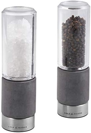 Cole & Mason H321802 Regent Salt Mill | Precision+ Stemless | Concrete/Stainless Steel/Acrylic | 180mm | Single | Includes 1 X Salt Grinder | Lifetime Mechanism Guarantee