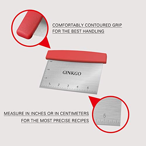  INKGO Stainless Steel Bench Scraper, 6 Inch Multi-Function Kitchen Scraper Can Be Used As Pastry Cake Dough Pizza Food Cutters' Tool, Red