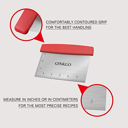 INKGO Stainless Steel Bench Scraper, 6 Inch Multi-Function Kitchen Scraper Can Be Used As Pastry Cake Dough Pizza Food Cutters' Tool, Red