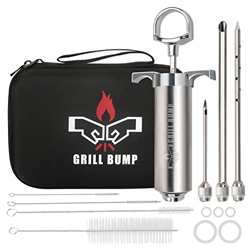  Rill Bump Meat Injector Syringe Kit With 3 Professional Marinade Injector Needles And Travel Case For BBQ Grill Smoker, Turkey And Brisket; 2-oz Large Capacity, Both Paper User Manual And E-Book