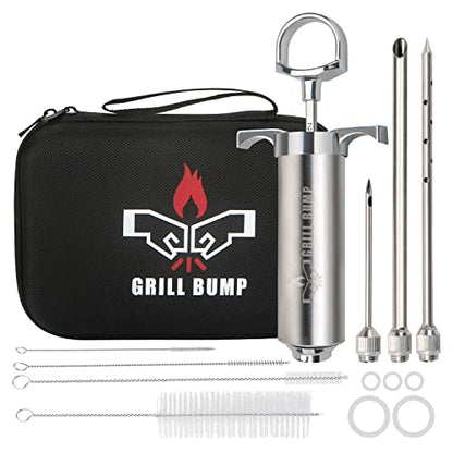  Rill Bump Meat Injector Syringe Kit With 3 Professional Marinade Injector Needles And Travel Case For BBQ Grill Smoker, Turkey And Brisket; 2-oz Large Capacity, Both Paper User Manual And E-Book