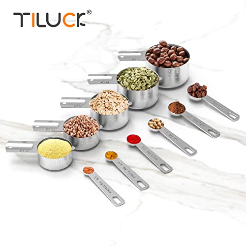  Stainless Steel Measuring Cups & Spoons Set, Cups And Spoons,Kitchen Gadgets For Cooking & Baking (Sliver-5+6)