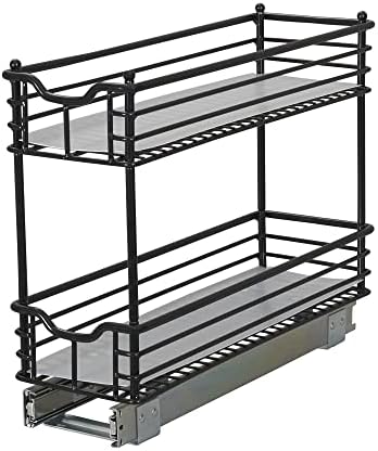  Narrow Sliding Cabinet Organizer, Two Tier Chrome Organizer, Chrome, Great For Slim Cabinets In Kitchen, Bathroom And More