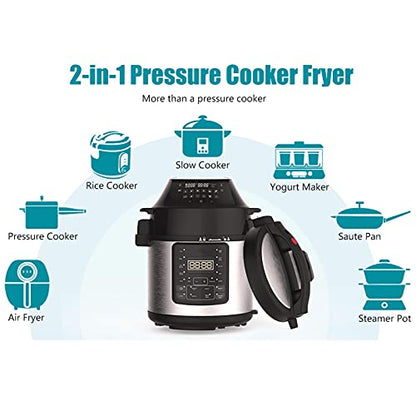  Pressure Cooker, 6L 2-In-1 Pressure Cooker Fryer LCD Display Multi Pressure Cooker Non‑Stick Adjustable Pressure Electric Pressure Cooker With Air Fryer Roast Bake Dehydrate Rice Cooker Steamer Saute