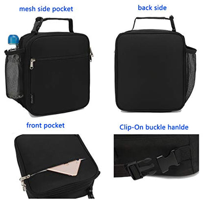  FlowFly Kids Lunch Box Insulated Soft Bag Mini Cooler Back To School Thermal Meal Tote Kit For Girls, Boys, Black
