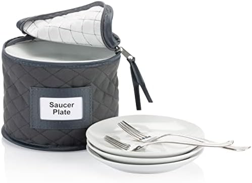  Fine China Storage - Set Of 4 Quilted Cases For Dinnerware Storage. Sizes: 12" - 10" - 8.5" And 7" Long - Gray - Quilted Fabric Container With 48 Felt Plate Separators Included