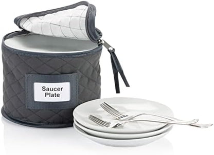  Fine China Storage - Set Of 4 Quilted Cases For Dinnerware Storage. Sizes: 12" - 10" - 8.5" And 7" Long - Gray - Quilted Fabric Container With 48 Felt Plate Separators Included