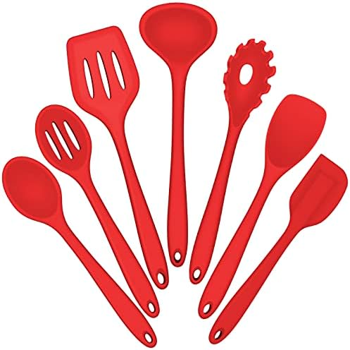  Silicone Cooking Utensils Set, E-far 7-Piece Black Heat Resistant Kitchen Utensils Set, Kitchen Nonstick Tools Spatula Ladle Spoon Pasta Server For Non-stick Cookware, Non-Toxic & Dishwasher Safe
