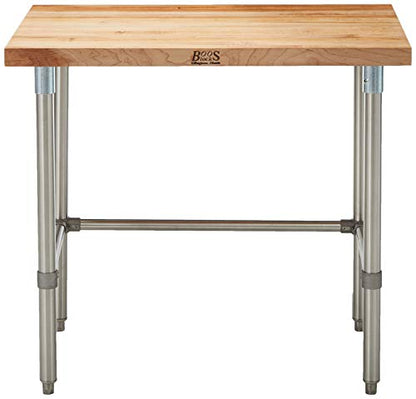  SNB08 Maple Top Work Table With Stainless Steel Base And Bracing, 48" Long X 30" Wide X 1-3/4" Thick