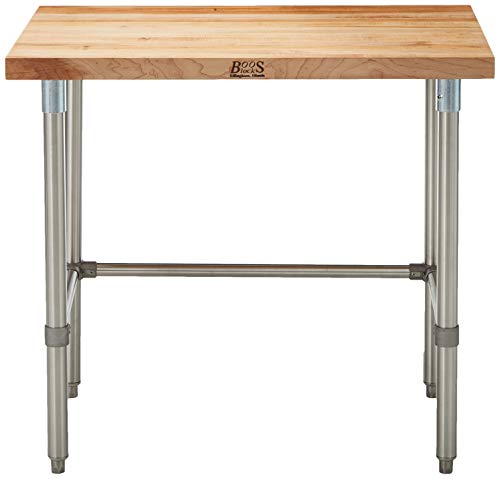  SNB08 Maple Top Work Table With Stainless Steel Base And Bracing, 48" Long X 30" Wide X 1-3/4" Thick