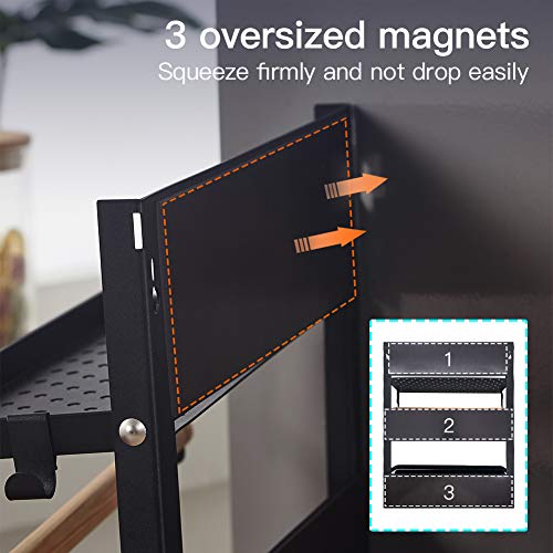  XIAPIA Magnetic Fridge Organizer Spice Rack With Paper Towel Holder And 5 Extra Hooks | 3 Tier Magnet Refrigerator Shelf In Kitchen Holds Up To 45 LBS | 16x12x4 Inch Black