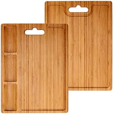  Bamboo Cutting Board With Juice Groove / Drain / Tray / Hook / Handle - Double-Sided Use - Large 15.8"X11.8" - Kitchen Cutting Board Bamboo Butcher Block, Chopping Boards For Vegetable Fruit Meat