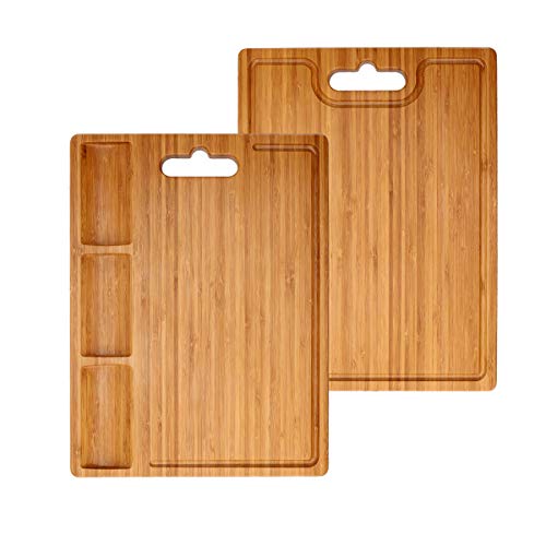  Bamboo Cutting Board With Juice Groove / Drain / Tray / Hook / Handle - Double-Sided Use - Large 15.8"X11.8" - Kitchen Cutting Board Bamboo Butcher Block, Chopping Boards For Vegetable Fruit Meat