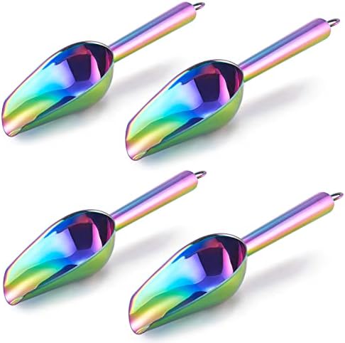  Mini Scoop, E-far 3 Ounce Stainless Steel Kitchen Utility Scoops, Ideal For Candy/Ice Cube/Flour/Sugar/Coffee Bean/Protein Powder, Food Grade & Anti Rust, Easy Clean & Dishwasher Safe (4 Pack)