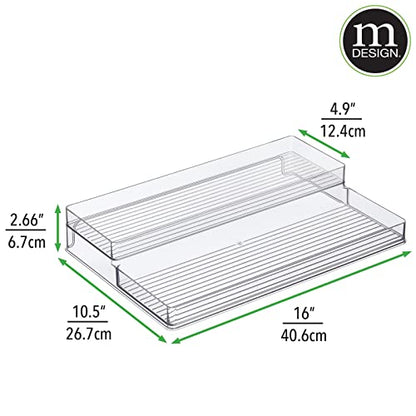  MDesign Plastic Kitchen Food Storage Organizer 2-Tiered Shelves, Spice Holder Rack Steps For Cabinet, Cupboard, Counter, Pantry - Holds Seasoning, Canned Food, Condiments - Ligne Collection - Clear