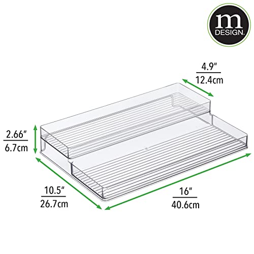  MDesign Plastic Kitchen Food Storage Organizer 2-Tiered Shelves, Spice Holder Rack Steps For Cabinet, Cupboard, Counter, Pantry - Holds Seasoning, Canned Food, Condiments - Ligne Collection - Clear