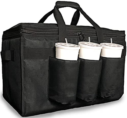  Insulated Food Delivery Bag With Cup Holders/Drink Carriers Premium XXL, Great For Beverages, Grocery, Pizza, Commercial Quality Hot And Cold (XL Pro)