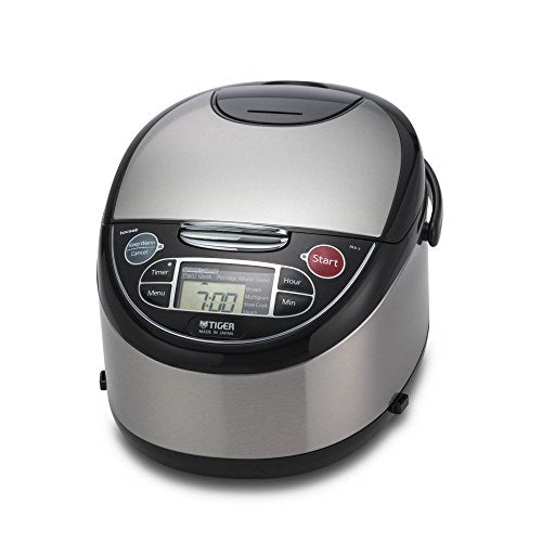 TIGER PDU-A30U-K Electric Water Boiler And Warmer, Stainless Black, 3.0-Liter & Micom Rice Cooker With Food Steamer & Slow Cooker, Stainless Steel Black