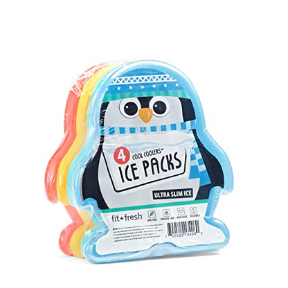  , Penguins Cool Coolers Lunch Ice Packs, Set Of 4, Multicolored