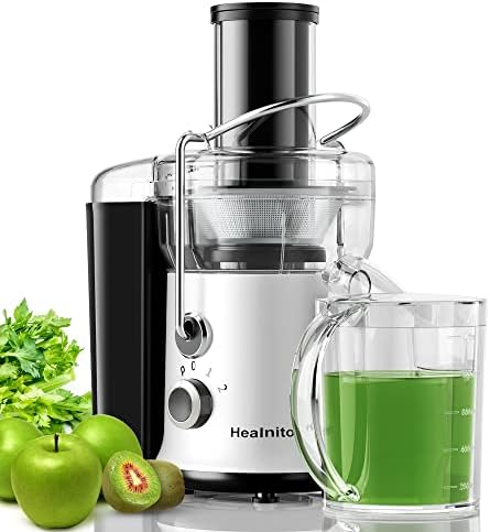  650W 3 Speeds Juicer Machines Vegetable And Fruit, Healnitor Centrifugal Juice Extractor With Big Mouth 3” Feed Chute, Easy To Clean, BPA-Free Compact Centrifugal Juice Maker, White
