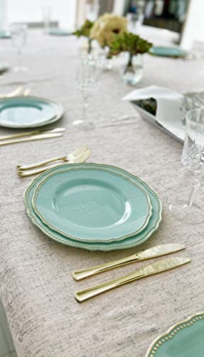  " OCCASIONS " 120 Plates Pack,(60 Guests) Heavyweight Premium Wedding Party Disposable Plastic Plates Set -60 X 10.25'' Dinner + 60 X 7.5'' Salad/Dessert (Rochelle Seafoam/Mint And Gold))