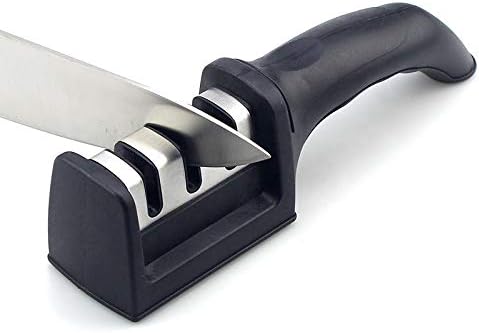  Professional Premium 3-Stage Chef Kitchen Knife Sharpener. Quick And Easy Sharpening, Straightening, And Polishing Of Chef Blades And Kitchen Knives. Includes Cut-Resistant Glove & Bookmark