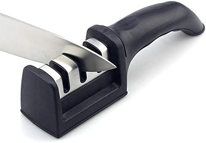  Professional Premium 3-Stage Chef Kitchen Knife Sharpener. Quick And Easy Sharpening, Straightening, And Polishing Of Chef Blades And Kitchen Knives. Includes Cut-Resistant Glove & Bookmark