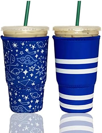  Axendale And Co Reusable Neoprene Insulator Sleeves For Large Sized Iced Coffee And Cold Drink Cups (2 PK Large 32oz, Black Smooth)
