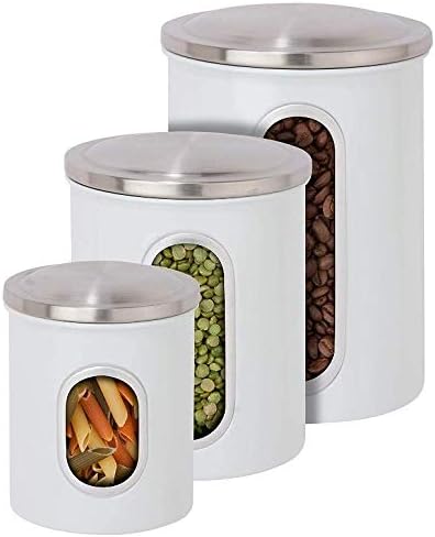  Stainless Steel Canister Sets With Anti-Fingerprint Lid And Visible Window, Cereal Container Set Of 3 (Black)