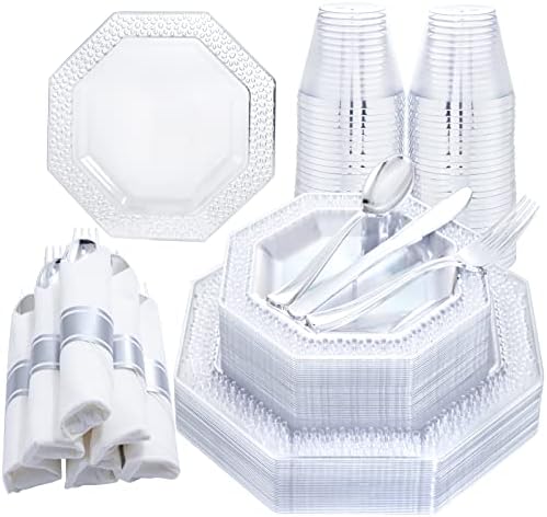  210PCS Gold Plastic Plates, Gold Disposable Dinnerware Set Includes 60 Gold & White Plates With Floral Design,30 Gold Plastic Silverware,30 Per Rolled Napkins,30 Gold Rim Cups For Mother's Day