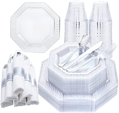  210PCS Gold Plastic Plates, Gold Disposable Dinnerware Set Includes 60 Gold & White Plates With Floral Design,30 Gold Plastic Silverware,30 Per Rolled Napkins,30 Gold Rim Cups For Mother's Day