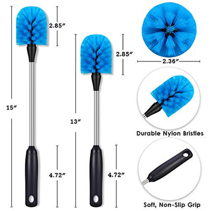  Tainless Steel Bottle Brush, 2 Pack Long Handle Water Bottle Scrubbing Brush, Built For Cleaning Sports Bottles, Baby Bottles, Cups, Mugs, Glasswares, Tumblers, Wine Decanters, Flask, 13 In - 15 In