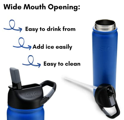  27oz Insulated Water Bottle Thermos, Premium Triple Layer Vacuum Stainless Steel, BPA Free Wide Mouth Lid With Carabiner Clip