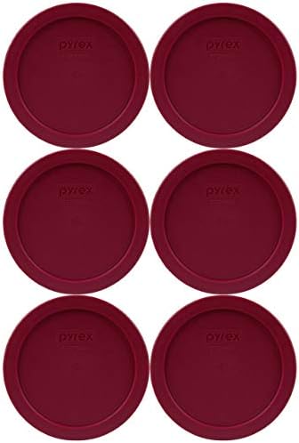 Pyrex 7201-PC Sangria Dark Red Burgundy Round Plastic Food Storage Replacement Lid, Made In USA - 4 Pack
