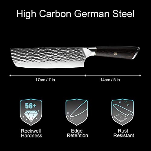  Damascus Nakiri Knife 7", Heavy Duty Kitchen Knife For Meat And Vegetable, High Carbon Stainless Steel & Pakkawood Handle, Magnetic Box, Amazing Gift Option.