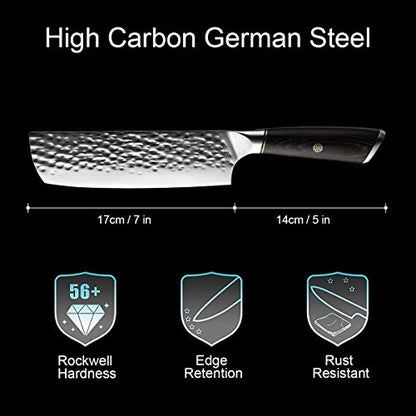  Damascus Nakiri Knife 7", Heavy Duty Kitchen Knife For Meat And Vegetable, High Carbon Stainless Steel & Pakkawood Handle, Magnetic Box, Amazing Gift Option.