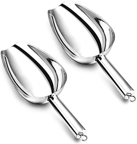  8 Ounce Ice Scoop Set Of 2, E-far Stainless Steel Scoops For Ice Cube/Candy/Flour/Sugar, Metal Utility Scoops For Party, Baking, Kitchen Pantry, Rust Free & Dishwasher Safe