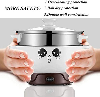 110 V,4 In 1 Multifunction Electric Skillet,Non-Stick Hot Pot,Stainless Steel Rice Cooker/Noodle Cooker,Portable Frying Pan & Roaster,Mini Stockpot With Lid.