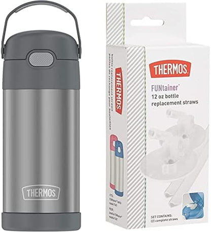 Thermos FUNTAINER 12 Ounce Stainless Steel Vacuum Insulated Kids Straw Bottle, Space