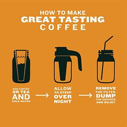  - Cold Brew Mason Jar Coffee Maker, Durable Glass, Heavy Duty Stainless Steel Filter And Lid - 2 Quart, (64 Oz / 1.9 Liter)