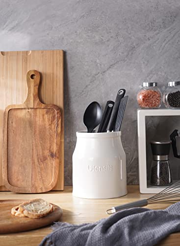  Kitchen Utensil Holder For Kitchen Counter, 7.2" White Utensil Caddy, Cooking Utensil Holder, Weighted Base & Non-Slip For Home Kitchen Décor, Housewarming Gift, Porcelain