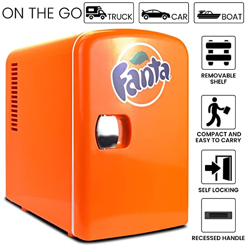 Coca-Cola Fanta FA04 4 Liter/4.2 Quarts 6 Can Portable Mini Cooler/Fridge For Food, Beverages, Orange