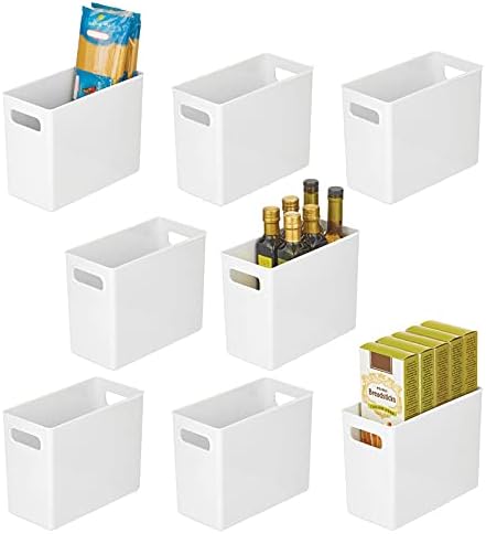  MDesign Deep Plastic Kitchen Storage Organizer Container Bin For Pantry, Cabinet, Cupboard, Shelves, Fridge, Or Freezer - Holds Dry Goods, Sauces, Condiments, Drinks, Ligne Collection, 8 Pack, Clear