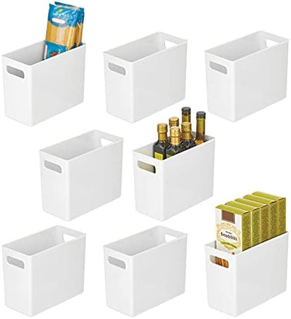  MDesign Deep Plastic Kitchen Storage Organizer Container Bin For Pantry, Cabinet, Cupboard, Shelves, Fridge, Or Freezer - Holds Dry Goods, Sauces, Condiments, Drinks, Ligne Collection, 8 Pack, Clear